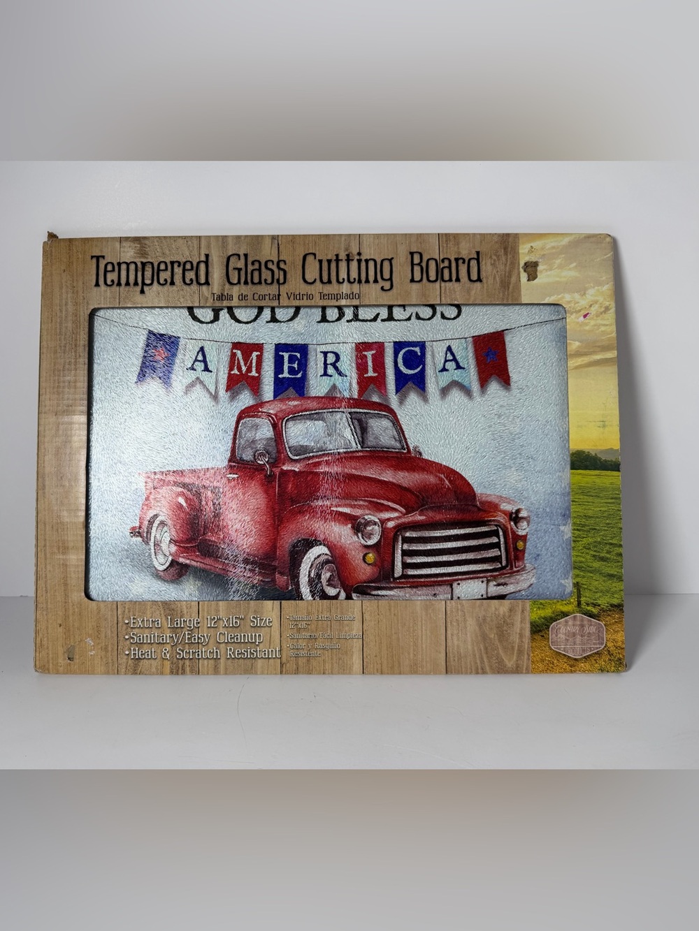 Brand New Patriotic Red Truck Glass Cutting Board (12x16) Veteran